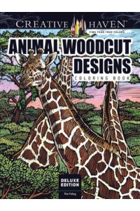 Creative Haven Deluxe Edition Animal Woodcut Designs Coloring Book Striking Designs on a Dramatic Black Background - Creative Haven
